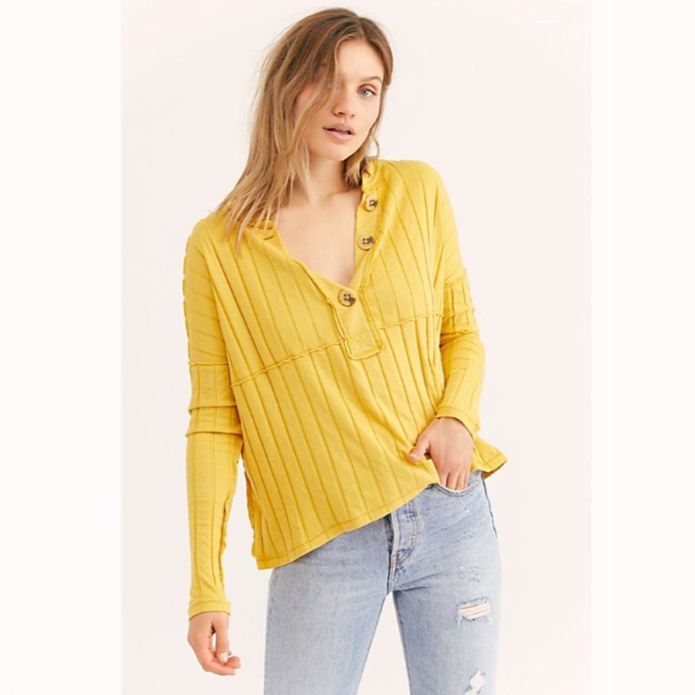 NWT Free People "In The Mix" Long Sleeve in Yellow